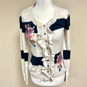 Boston Proper navy/cream striped beaded sweater XS